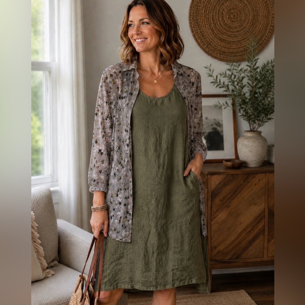 Cabi Floral Sheer Button Front Blouse Top Gray Taupe Small Lightweight